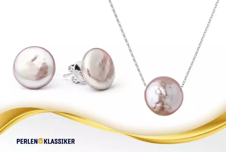 Perlenschmuck Set - Klassisch elegant - Perlenohringe lavandel und Silberkettekette lavandel
